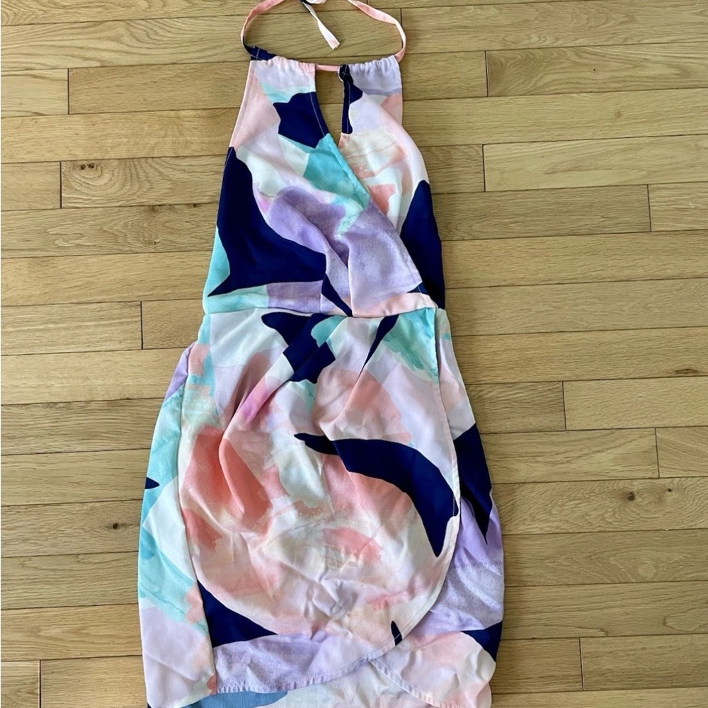 Anthropologie Open Back Halter Mini Dress Pink Purple Size 6